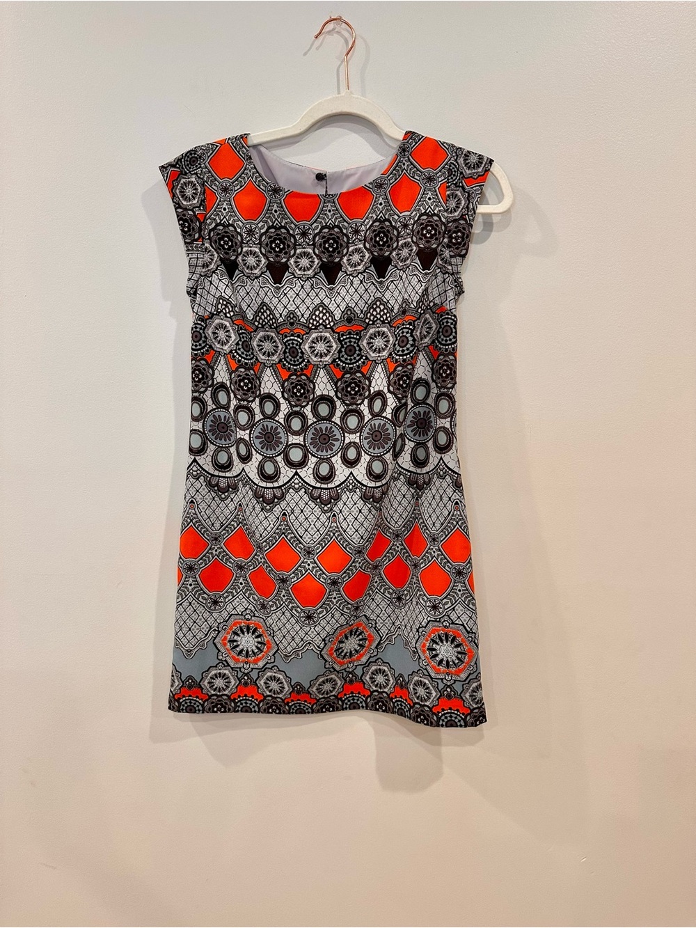 Banana Republic Gray and Orange Patterned Cap-Sleeve Mini Dress